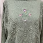 Vintage Liz Thomas Knit Sweater – Light Green Floral – Size L Size L Photo 1