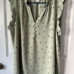 Perch Mint Green Ruffled‎ Sleeveless Blouse 2X XXL Polka Dot Button Up Top Shirt Photo 0