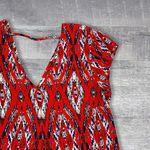Daniel Rainn Dr2  Red Double V Short Sleeve Shirt Women S Low Back Red Ikat Print Photo 3