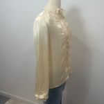 Vintage 70s Prairie Button Up Front Pleated Floral Collar Satin Long Sleeve Top Tan Size 10 Photo 6