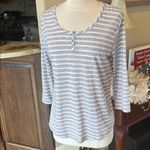 Comfy Striped Flowy Henley Polyester and Linen Muted Purple and White Size M Photo 2