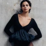 ZARA NWOT Navy Blue Long Sleeve Deep V-Neck Peplum Crop Top Blouse Photo 0