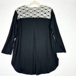 John Mark  Embroidered Blouse Top Womens Large V-Neck 3/4 Sleeve Boho Black White Photo 1