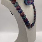 Vintage Cleopatra Purple Beaded Pendant Necklace & Circular Earrings Set Photo 3