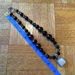 Black Bead Necklace with Pave Diamond Like Pendant Photo 1