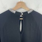 Moa Moa  Black Rhinestone Neckline Blouse Cutout Neckline Glam Goth 3/4 Sleeve 1X Photo 7