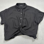 Shinestar  Shirt Top XL Womens Black Short Sleeve Twist Front Button Down Collar Photo 0
