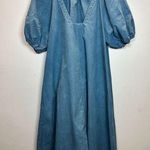 Never A Wallflower Women's Size S Blue Puff Sleeve Midi Dress EUC Photo 0