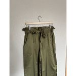 Milly  Gathered Waist Satin Ankle Pants Medium Olive Green Photo 4