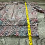 L.I.F.E. Shirring Sheer Floral Pink Blouse‎ High Neck Elastic Waist Puff Sleeve Photo 8