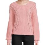 No Boundaries Juniors Caged Back Open Knit Sweater in Dusty Rose Pink Small Photo 0