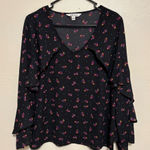 The Pioneer Woman Floral Ruffle Sleeve Blouse – Size M Black Size M Photo 0