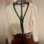 SheIn Adorable Cream Tie Front Cardigan w/ Black Trim Scandi CottageCore Knit Cozy Photo 11