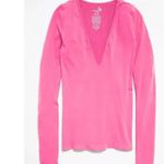 Free People NWOT  Seamless Solid Deep V Long Sleeve Top SZ-M/L Photo 3