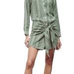 ZARA  Zoe Shirt Dress Sage Green Striped Cotton Linen Blend Tie Front Button‎ XS Photo 0