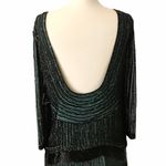 Handmade Cocktail Dress Blouson Black/Green Embellished Open Back Boat Neck Mini Medium Photo 7