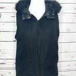 Dorothy Perkins Black Faux Fur Lined Hooded Zip Up Vest Size Medium Photo 1