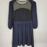 The Korner Womens Dress Size L Navy Beaded 3/4 Sleeve Sheer Back A Photo 2