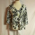 Ellen Tracy Floral V-Neck Blouse Lightweight Tie Sleeve Top Photo 6