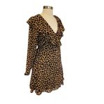 Free People Frenchie Leopard Print Georgette Mini Wrap Dress Boho Ruffle XS Photo 6