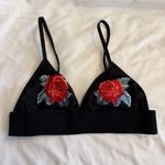 PINK - Victoria's Secret NWOT  Black Triangle Bralette with Red Rose Embroidery Photo 2