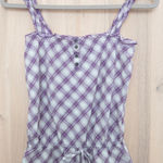 Mudd Y2K  Womens Top Size M Purple Plaid Smocked Peplum Indie Boho Retro Casual Photo 0