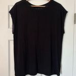Tahari Black Short Sleeve Mesh Neck Basic Staple Black Tee Cotton Stretch L Photo 0