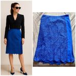 Magaschoni  Royal Blue Lace Silk Panel A-Line Midi Skirt Size 4 Small Photo 1
