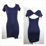 Soprano Dark Blue and Black Striped Dress with Bow Design Back Photo 1