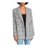 Steve Madden  Nika Plaid Blazer Gray White‎ Double Breast Jacket Women Size Large Photo 1