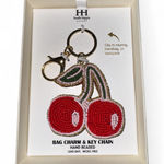 Haute Hippie Style Red Cherry Bag‎ Charm Keychain Hand Beaded Gold Photo 0