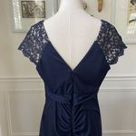 DJ Jaz Navy Dark Blue Lace Cap Sleeve Formal Gown Dress 14 Blue Photo 3