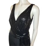 LAUREN RALPH LAUREN Women’s Dress Black Sequined Crepe Jumpsuit Size 2 Photo 6