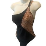 Shandian Leopard Print One Piece Swimsuit XL (12) One Shoulder Mob Wife Vibe Black Photo 2