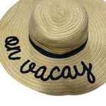 Stylish Tan Sun Hat with Black Embroidery On Vacay Straw Floppy Hat Photo 5