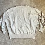 Sioni Tan Floral Satin Crewneck Lightweight Sweater. Size Medium Photo 1