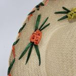 Raffia Floral Embellished Flat Brim Summer Sun Hat Cream Straw Multicolor Photo 3