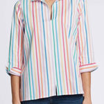 Ali Miles Rainbow Striped Blouse Medium Multicolor Pastel Colorful Office Bright White Photo 0