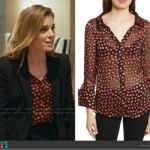 Alice + Olivia  Black Red Heart Print Silk Blend Blouse Button Down Sheer Sz M Photo 1