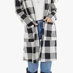 Open Front Long Draped Buffalo Plaid Cardigan Black Photo 2