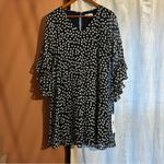 Calvin Klein Ruffle Sleeve Polka Dots Mini Dress Cream Blue White NWT Size 10 Photo 2