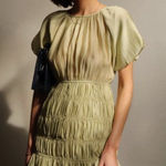 Modern Citizen Smocked Midi Dress Sage Women Size S Minimalist Cottage Prairie Photo 0