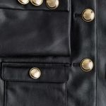 H&M 19. Black Collarless Faux Leather with Gold Buttons Jacket Size X-Large Photo 2