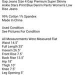  Jeans Size 4 Gap Premium Super Skinny Ankle Stars Print Blue Denim Pants Women's Low Rise Jeans  Photo 6