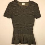 Torn By Ronny Kobo Women’s Knit Gold Metallic Black Lurex Peplum Hem Blouse Photo 0