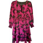 Sam Edelman  Green/Pink Tropical Leaf Print Tie Neck Ruffle Tiered Dress Size S Photo 1