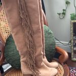 Sam Edelman Taylan Tan Leather Fringe Pull On Tall Stacked Heel Boots Photo 3