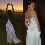 House Of CB House‎ of CB M A-C 'Anabella' Ivory Satin Lace Up Maxi Dress NWOT Photo 2