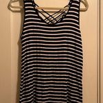 Heart & Hips | Navy Blue & White Striped Tank Top Scoop Neck Woven Back Large Photo 0