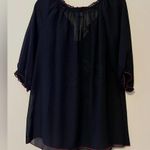 Dress Barn women’s size 1X black sheer embroidered blouse half sleeve tie neck Photo 9
